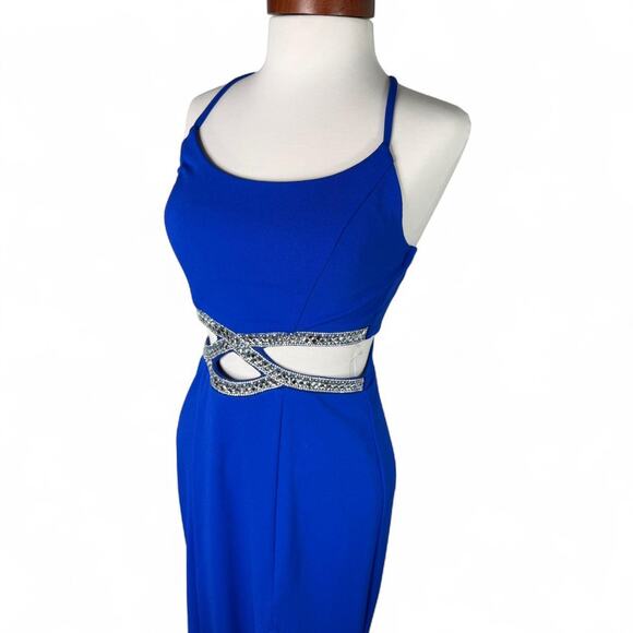 NWT Y2K Speechless Rhinestone Cutout Prom Dress Size 3 / S -  Blue Gown Glam - Picture 5 of 8